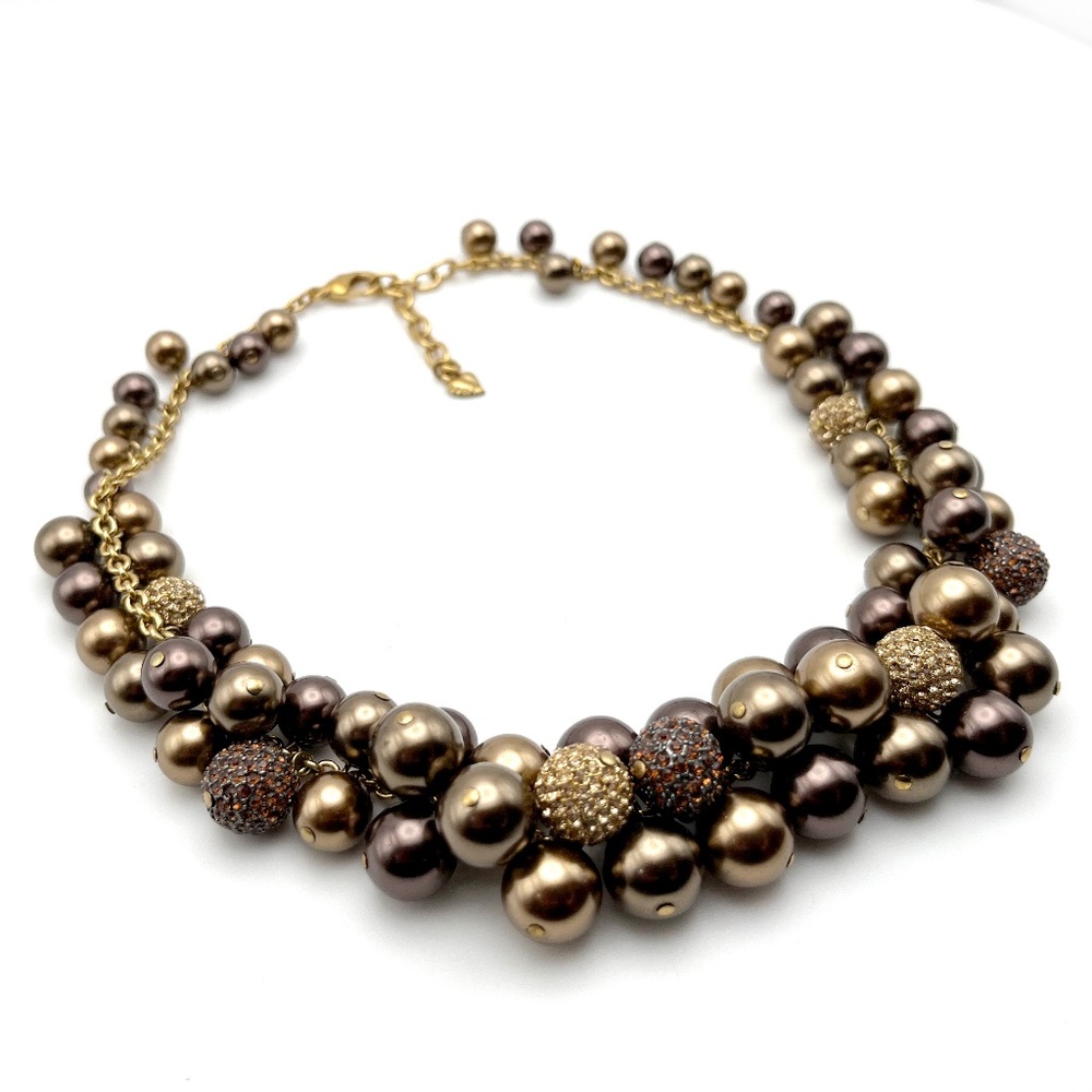 Vintage CAROLEE Brown and Champagne Tone Faux Pearl and Rhinestone Necklace